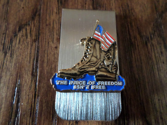 U.S MILITARY THE PRICE OF FREEDOM ISN'T FREE METAL MONEY CLIP VETERANS U.S MADE