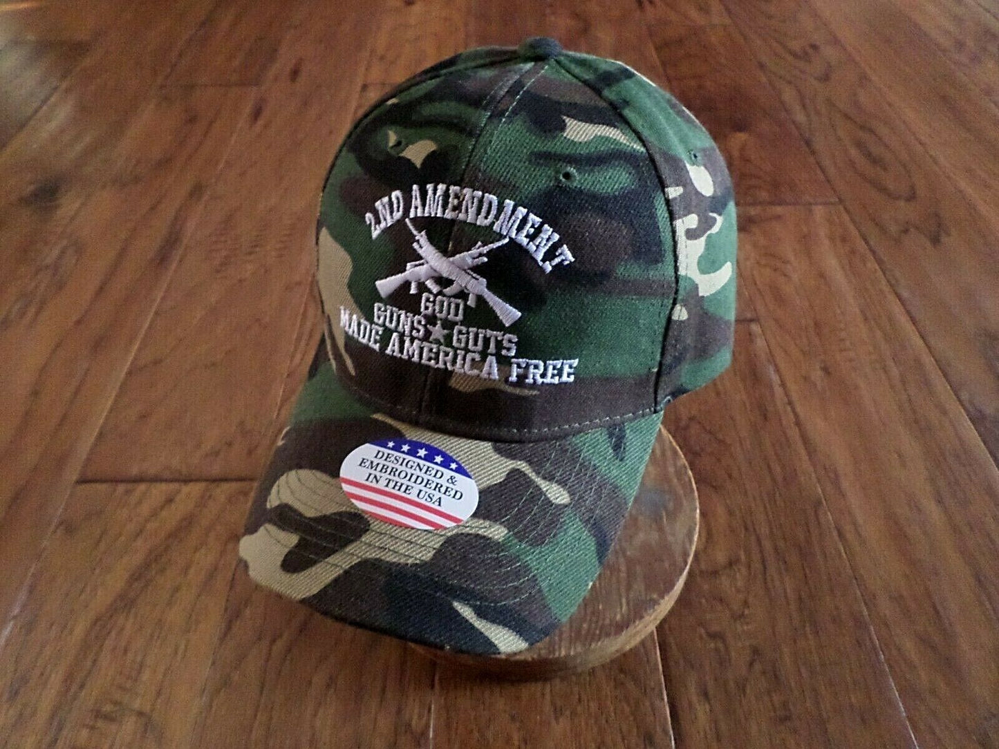 2nd AMENDMENT HAT GOD GUNS GUTS MADE AMERICA FREE CAP EMBROIDERED CAMOUFLAGE