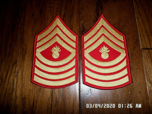 MARINE CORPS MASTER GUNNERY SGT SHOULDER PATCHES DRESS BLUES UNIFORM CHEVRON