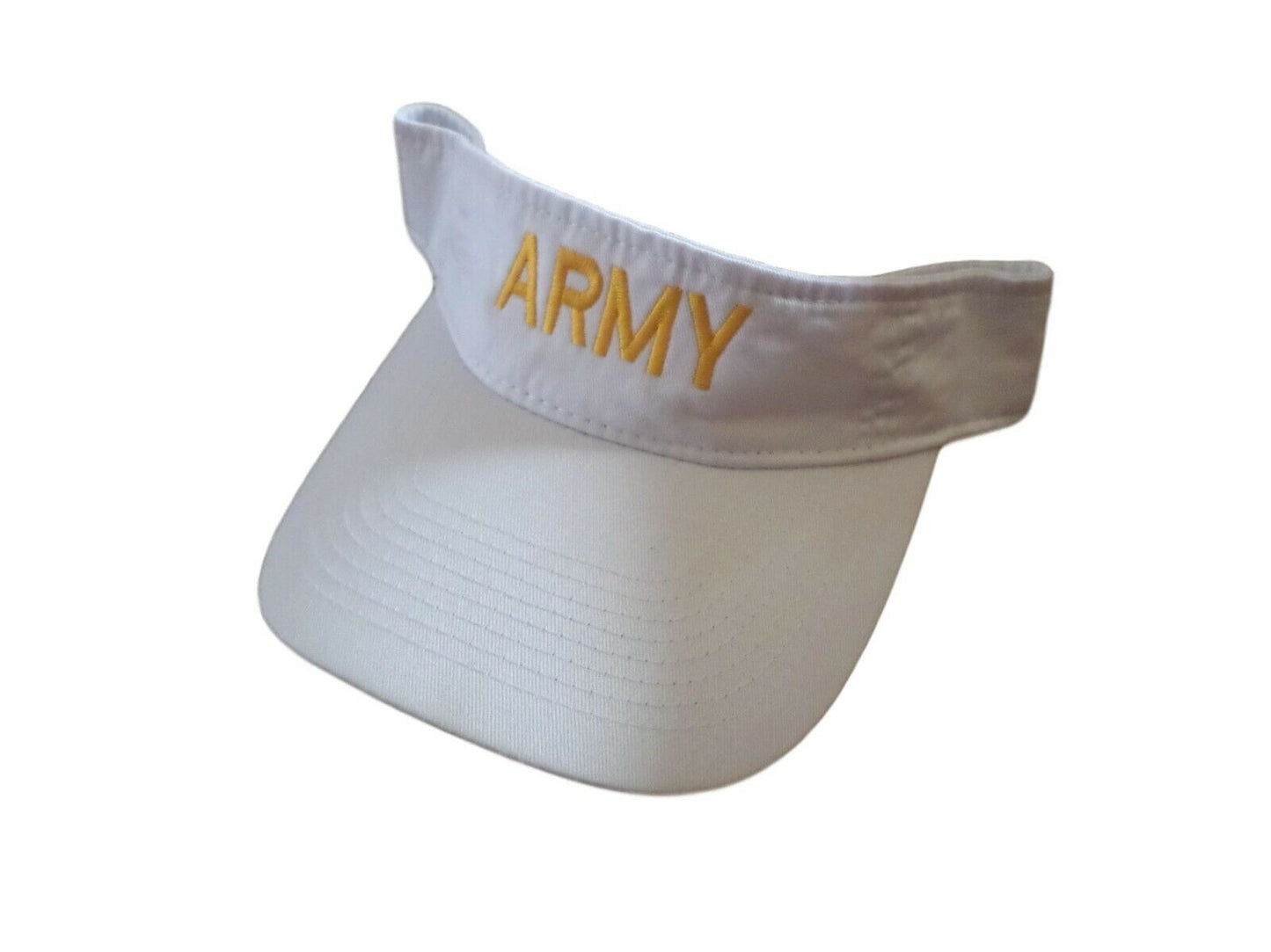 U.S  ARMY SUN VISOR CAP WHITE HAT WITH EMBROIDERED YELLOW ARMY