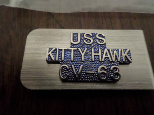 U.S MILITARY NAVY CARRIER U.S.S KITTY HAWK CV-63 METAL MONEY CLIP U.S.A MADE