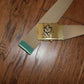 US MILITARY STYLE KHAKI WEB BELT WITH MARINE CORPS BULL DOG BRASS BUCKLE
