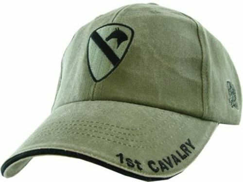 ARMY 1ST CAVALRY DIVISION HAT EMBROIDERED U.S MILITARY BALL CAP STONE WASHED OD