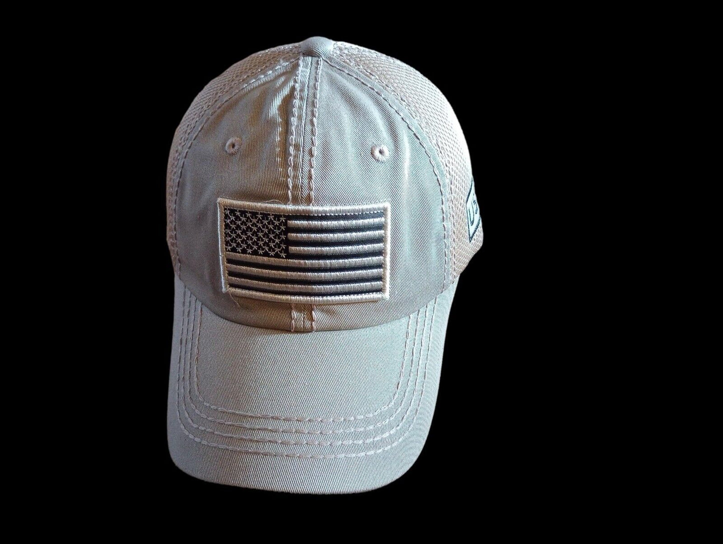 U.S American Flag Hat Cap Cotton Mesh Back Khaki Baseball Cap