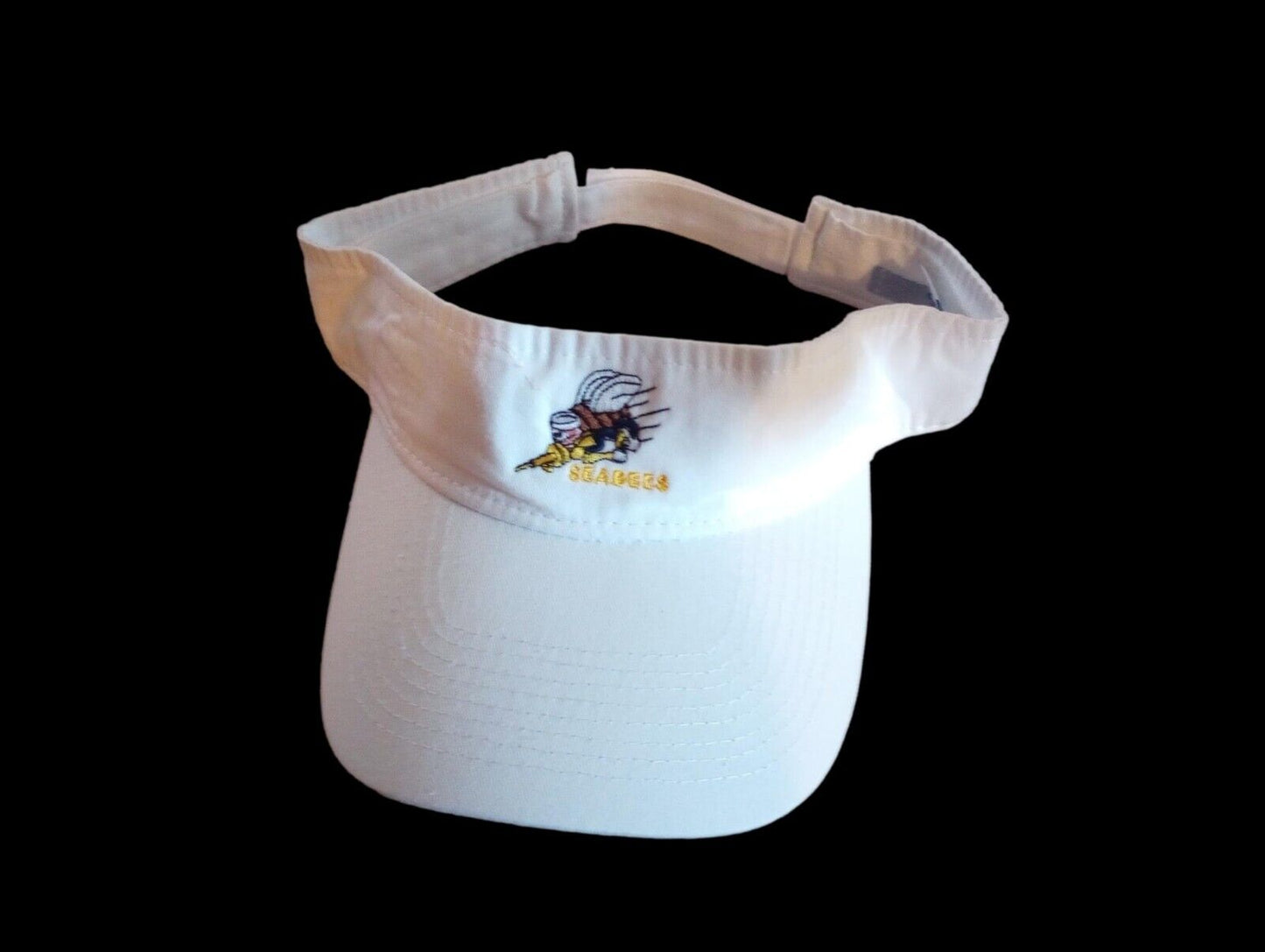 U.S NAVY SEABEES  SUN VISOR CAP WHITE HAT WITH EMBROIDERED SEABEES