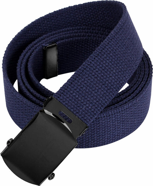 DUTCH MILITARY NAVY ISSUE BLUE WEB BELT WITH BLACK ROLLER BUCKLE 58 INCHES LONG