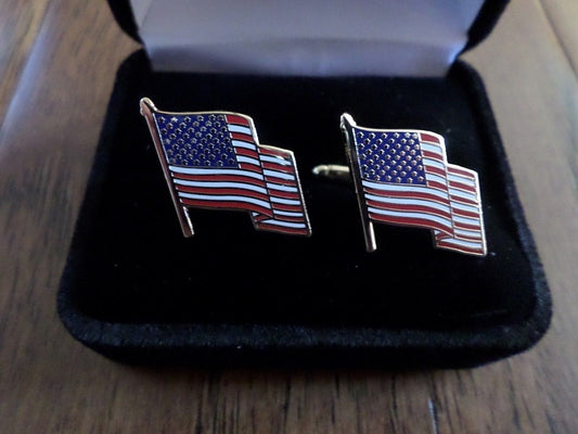 U.S.A AMERICAN FLAG CUFFLINKS WITH JEWELRY BOX 1 SET CUFF LINKS BOXED