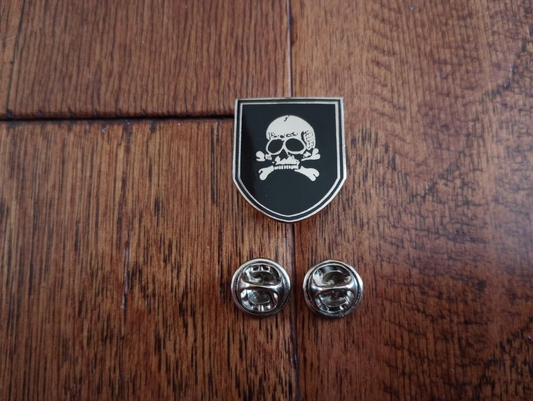 PANZER SKULL AND BONES HAT PIN LAPEL DOUBLE POST PIN