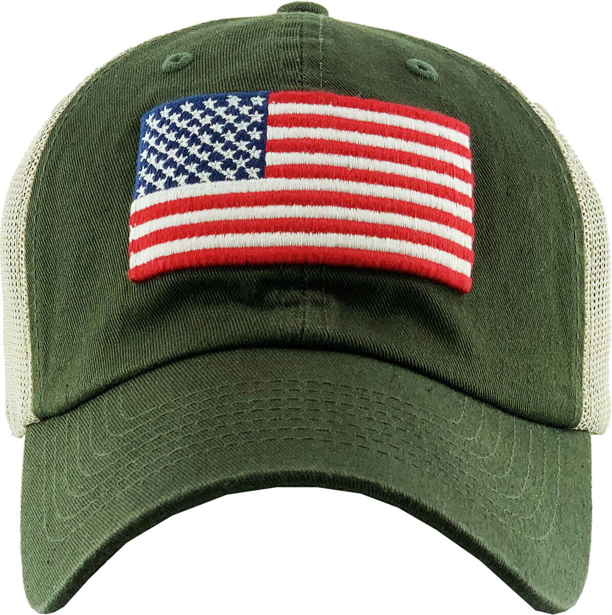 U.S American Flag Hat Cap Cotton Mesh Back OD Green Baseball Cap