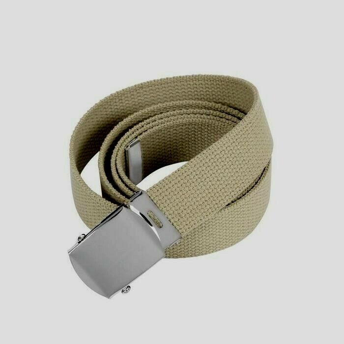 U.S MILITARY KHAKI WEB BELT WITH CHROME PLATED SOLID BRASS BUCKLE  U.S.A MADE