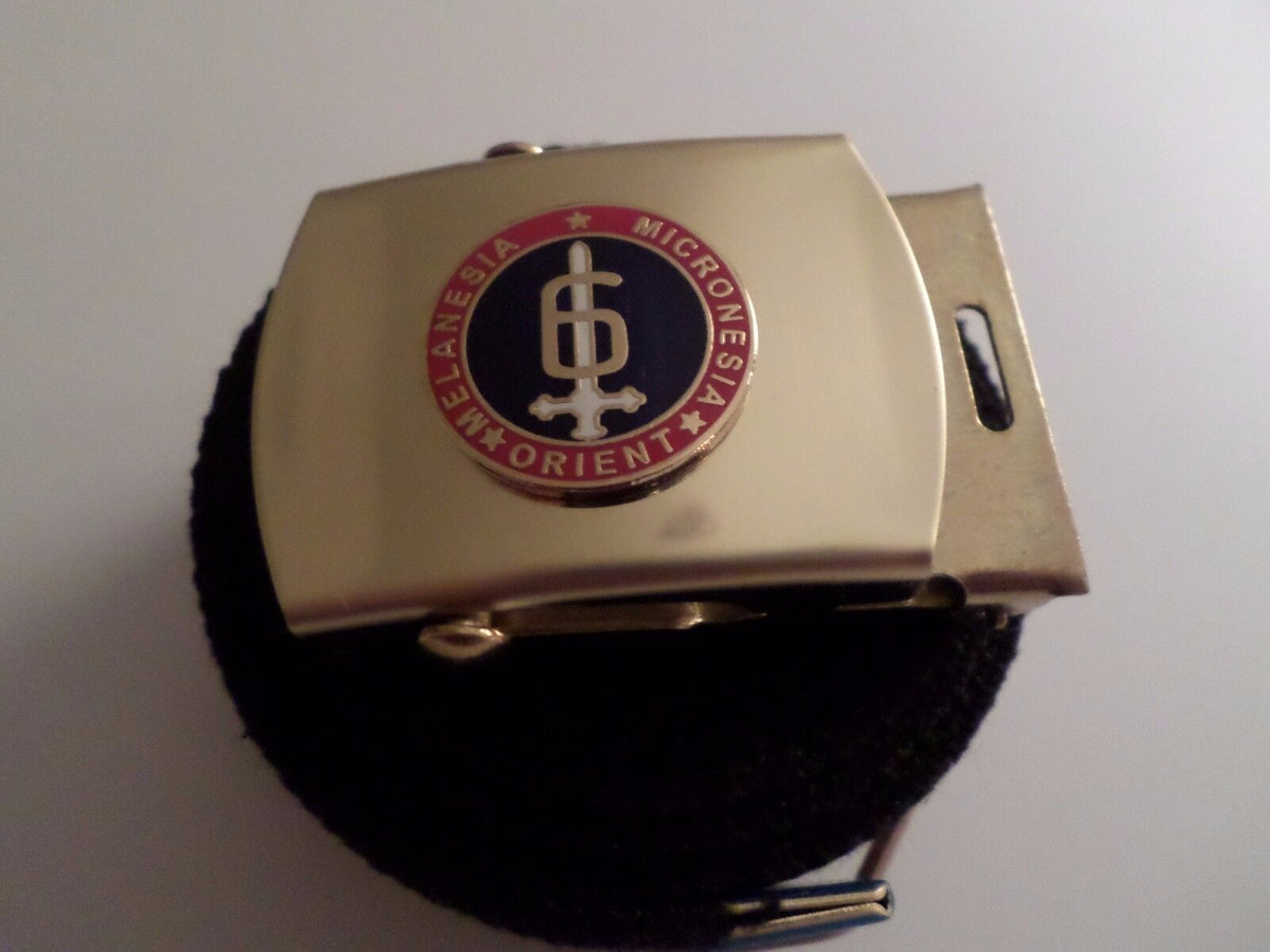 U.S MILITARY BLACK WEB BELT WITH 6th MARINE CORPS BRASS BUCKLE U.S.A MADE