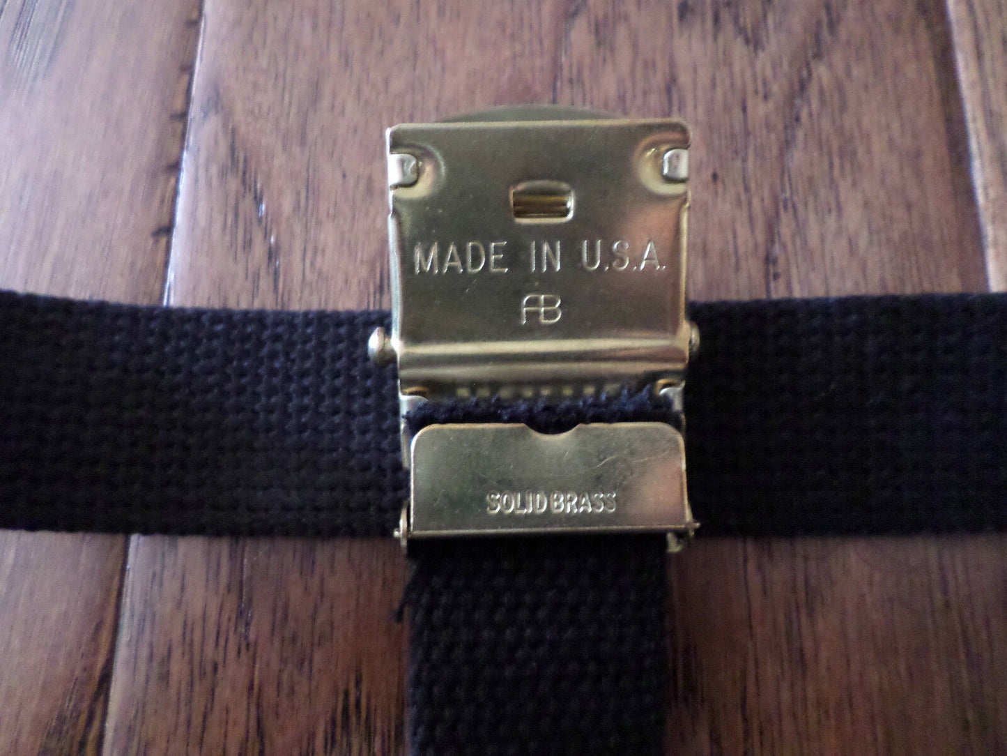U.S MILITARY BLACK WEB BELT WITH BIERE 33 EXPORT BRASS BUCKLE U.S.A MADE