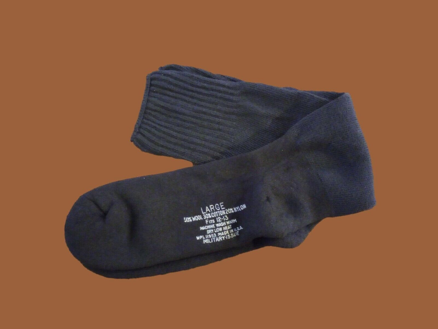 NEW MILITARY ISSUE CUSHION SOLE WOOL BLEND SOCKS U.S.A MADE BLACK LARGE