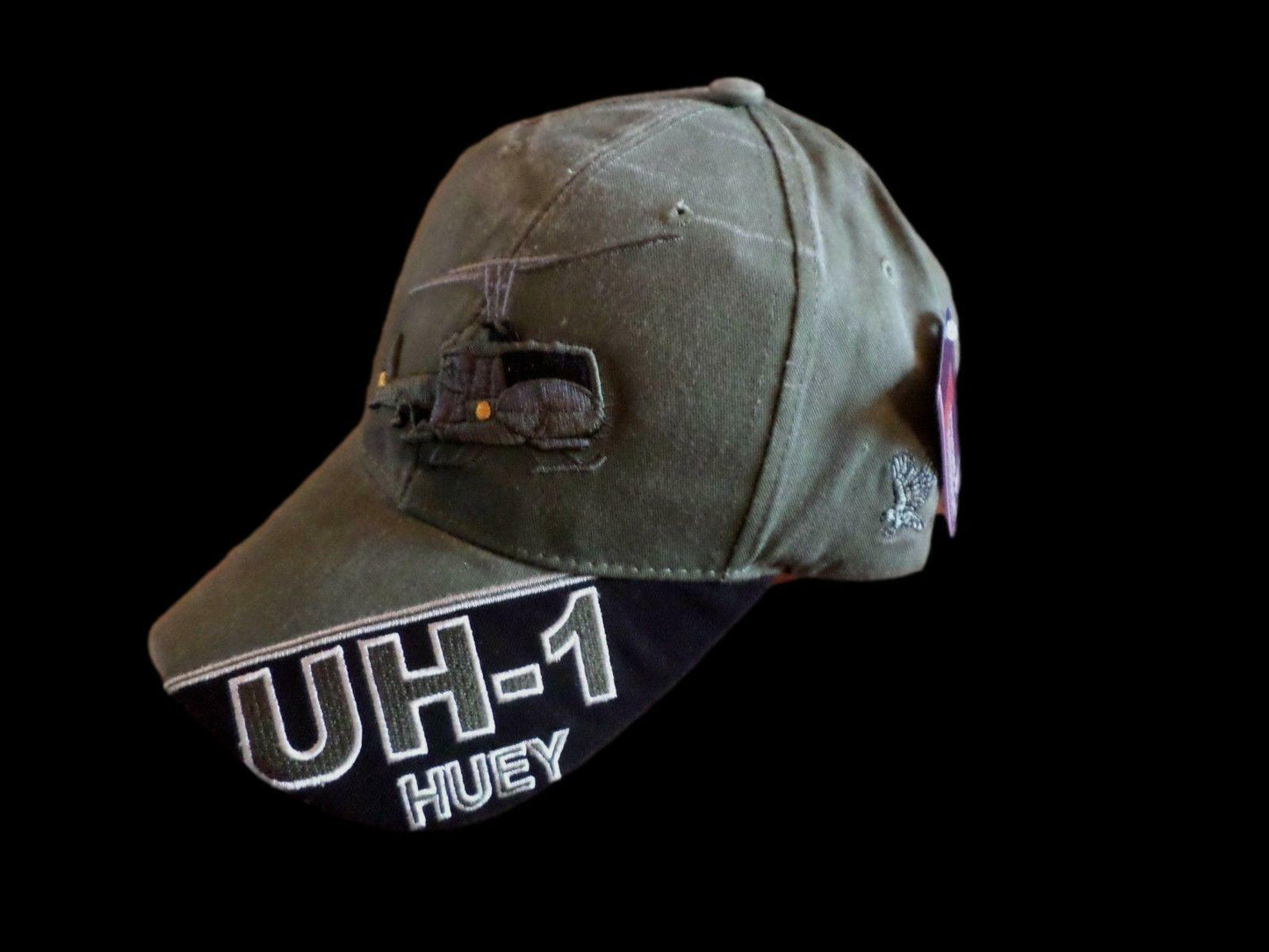 U.S ARMY UH-1 HUEY HAT EMBROIDERED MILITARY BALL CAP STONE WASHED OD GREEN