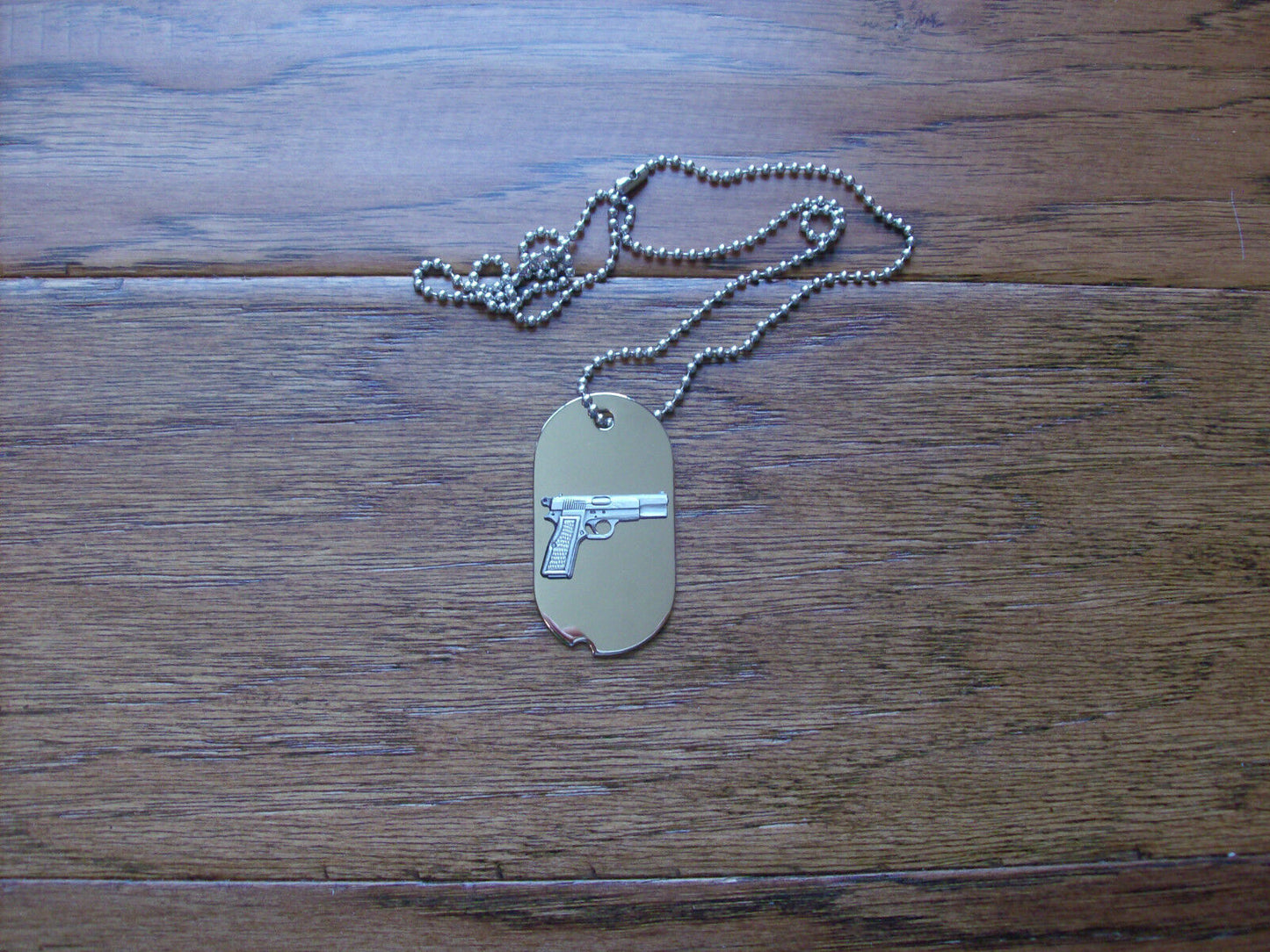 U.S MILITARY DOG TAG AND CHAIN NECKLACE WITH 45 AUTO GUN PISTOL