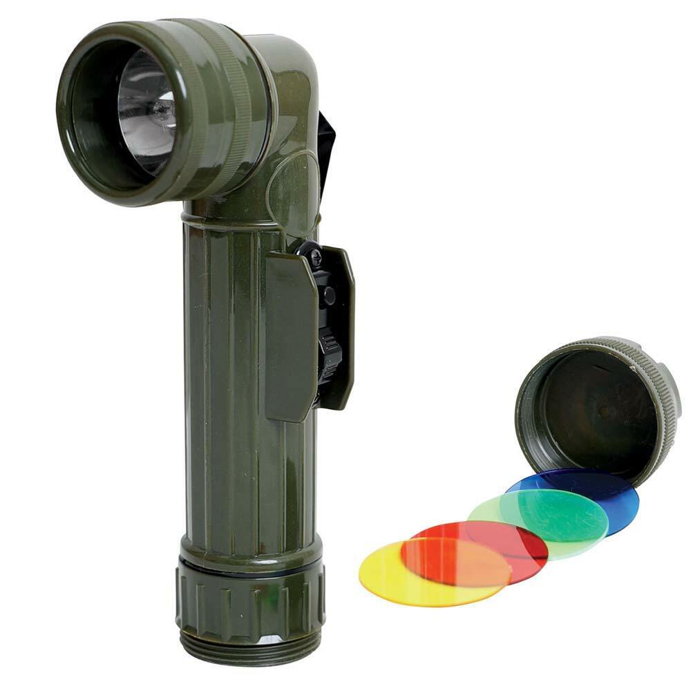 U.S MILITARY STYLE ANGLE HEAD FLASHLIGHT KRYPTON BULB W/EXTRA LENSES 2 ...