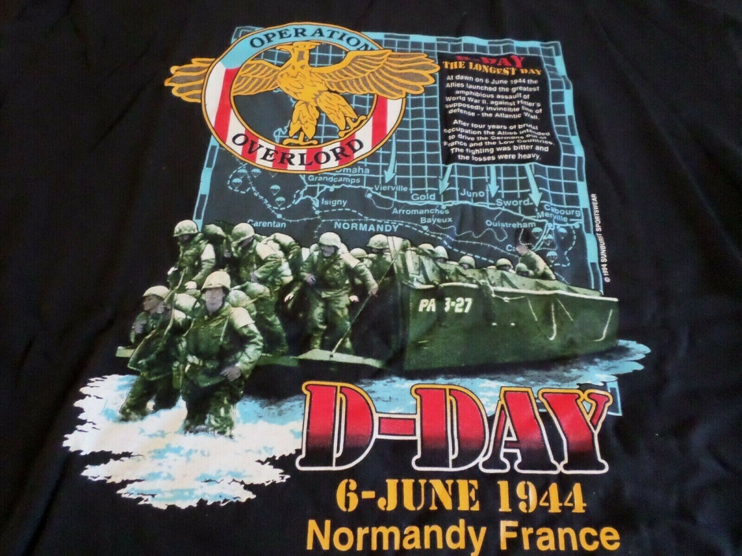 U.S MILITARY OPERATION OVERLORD VINTAGE T- SHIRT D-DAY 50th ANNIVERSARY USA MADE