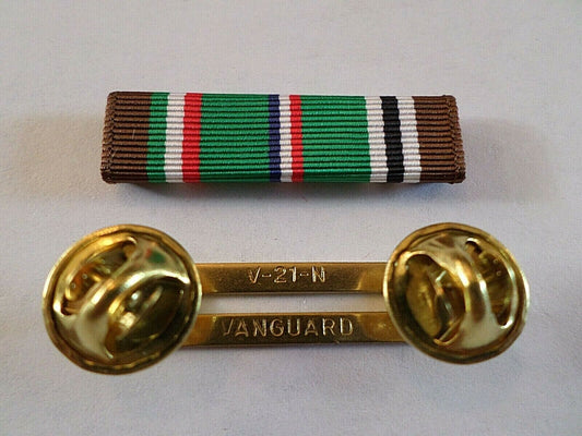 EUROPEAN AFRICAN MIDDLE EASTERN CAMPAIGN RIBBON WITH BRASS RIBBON HOLDER