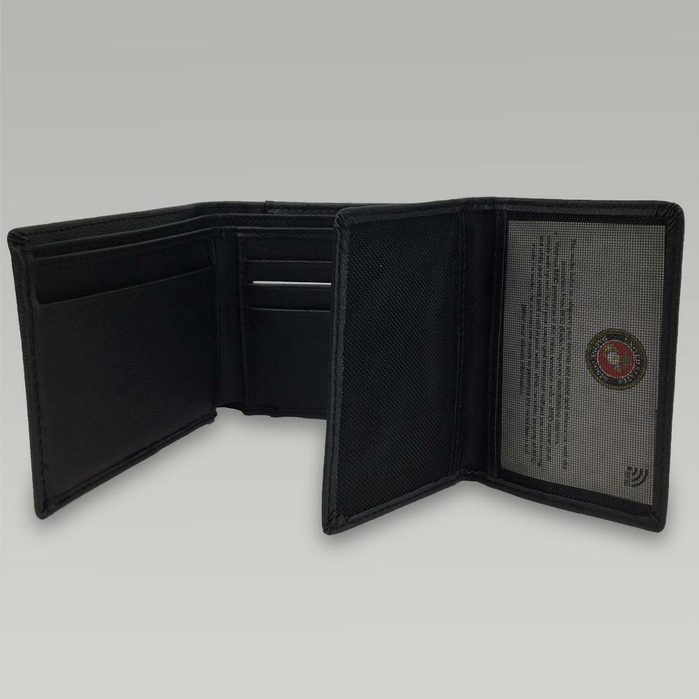 NEW U.S MARINE CORPS LEATHER TRIFOLD WALLET GENUINE BLACK COWHIDE EMBOSSED