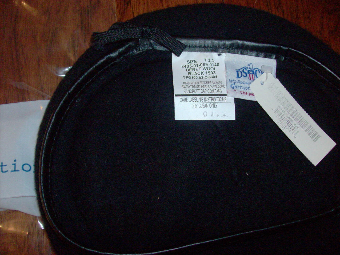 U.S MILITARY ISSUE BLACK WOOL BERET MADE IN THE U.S.A BY BANCROFT SIZE 7 3/4 XL