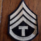 ORIGINAL US ARMY WWII TECH SERGEANT STRIPES SILVER ON BLACK TWILL PATCHES