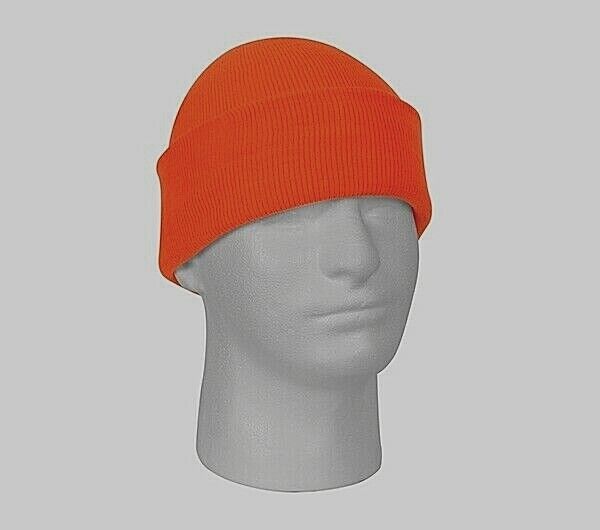 NEW WATCH CAP BLAZE ORANGE ACRYLIC 2 PLY KNIT U.S.A MADE BEANIE