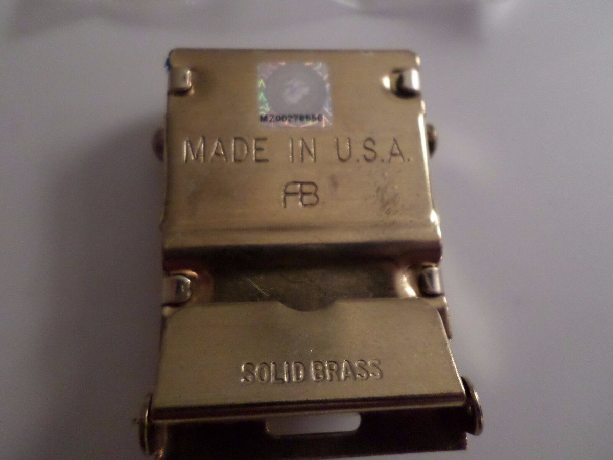 U.S MILITARY KHAKI WEB BELT WITH 3rd MARINE CORPS BRASS BUCKLE MADE IN THE U.S.A