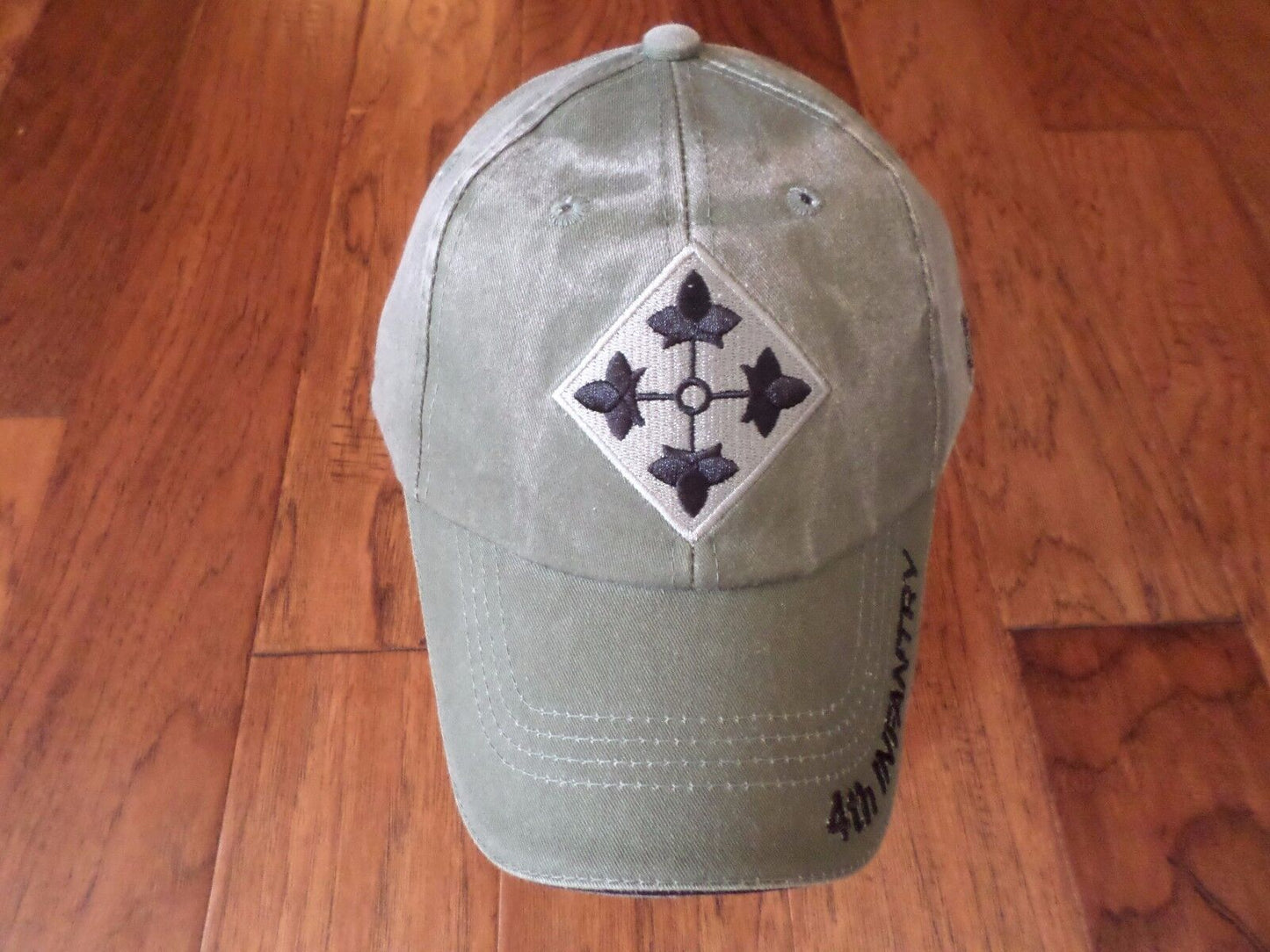 U.S ARMY 4TH INFANTRY DIVISION HAT MILITARY BASEBALL CAP OD GREEN STONE WASHED