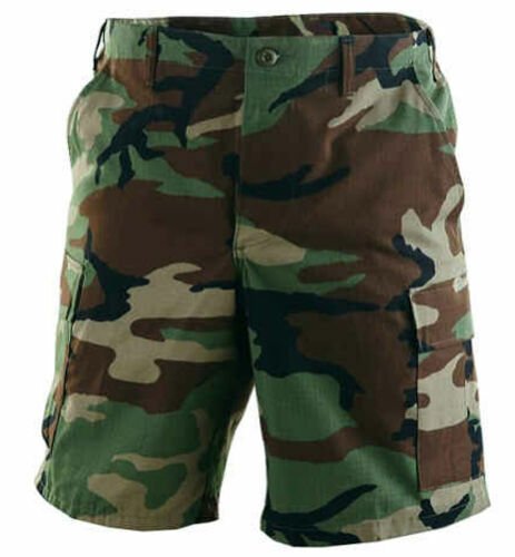 WOODLAND CAMOUFLAGE BDU CARGO SHORTS MILITARY STYLE 6 POCKET BUTTON FLY