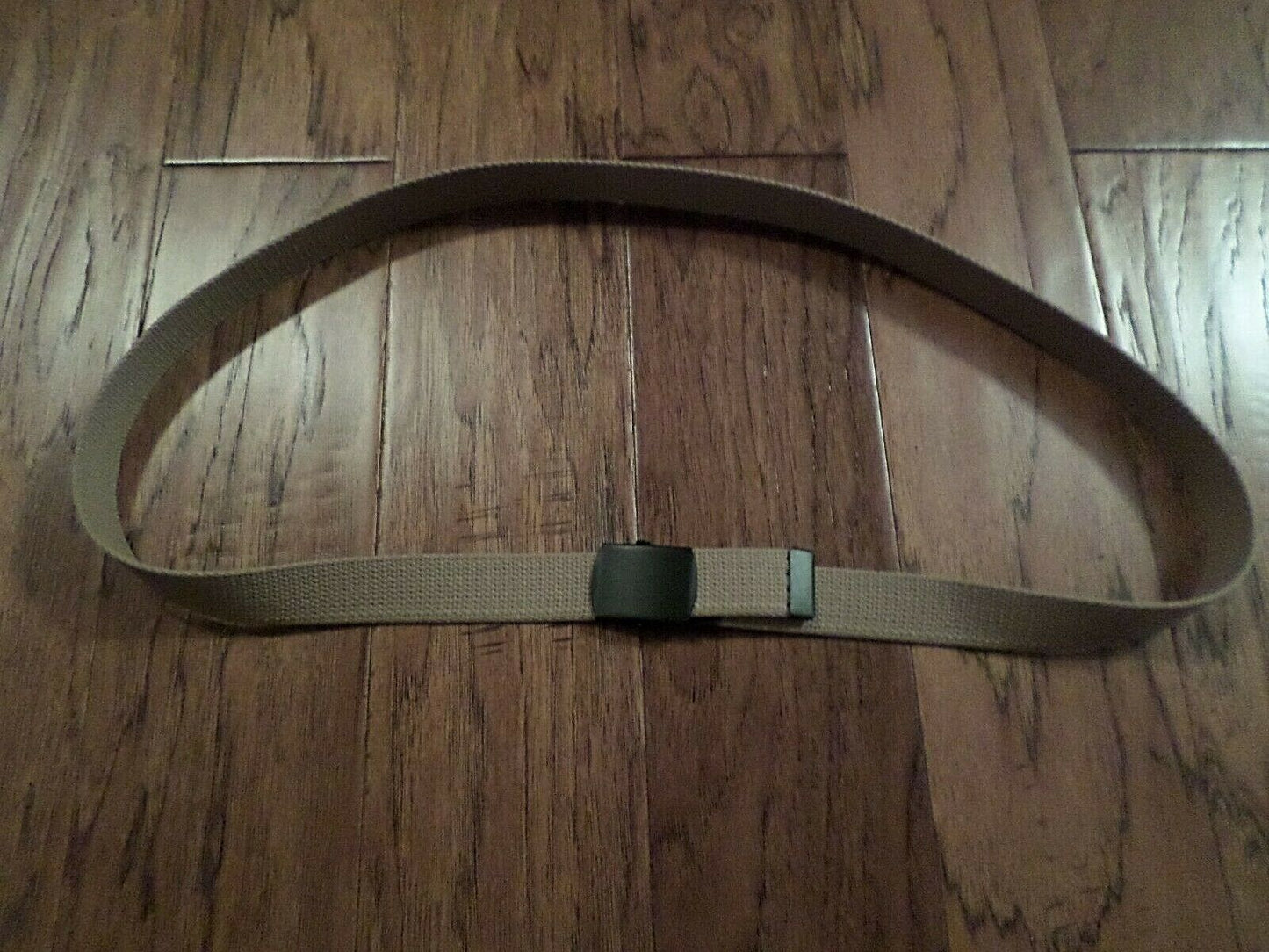 US MILITARY GRADE KHAKI WEB BELT WITH BLACK BUCKLE 54 INCHES USA MADE HEAVY WEB