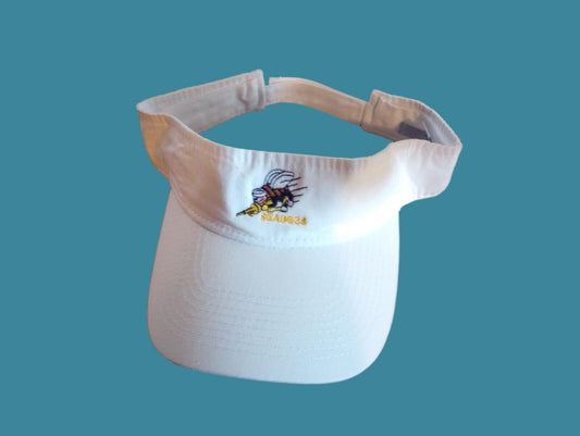 U.S NAVY SEABEES  SUN VISOR CAP WHITE HAT WITH EMBROIDERED SEABEES