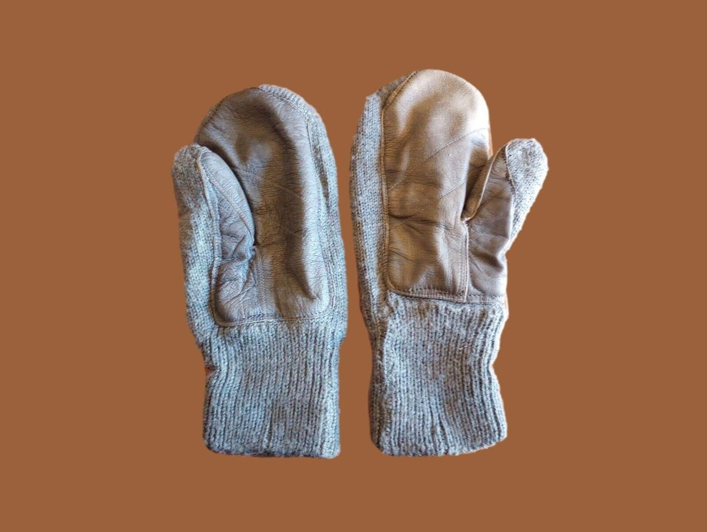 SWISS MILITARY WOOL MITTENS ARMY COLD WEATHER LEATHER PALMS SURPLUS