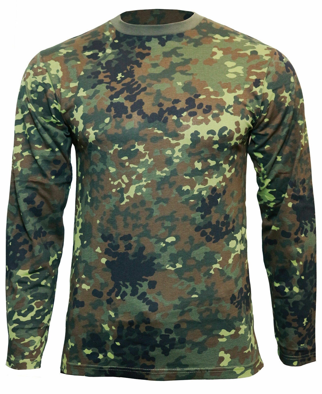 German Army T-Shirt Flecktarn Camouflage Pattern Long Sleeve Tee 100% Cotton