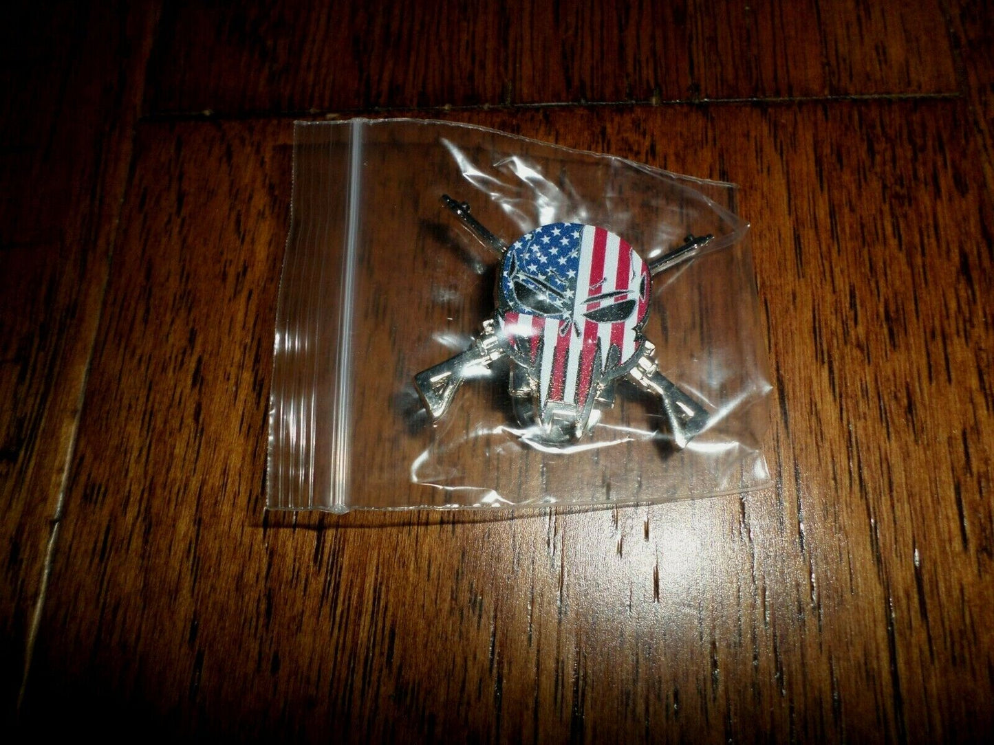 PATRIOTIC SKULL DEMON HAT PIN LAPEL DOUBLE POST PIN USA FLAG SKULL SNIPER