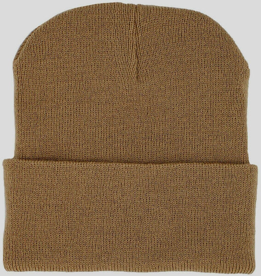 KHAKI BEIGE BEANIE WATCH CAP COLD WEATHER KNIT HAT USA MADE