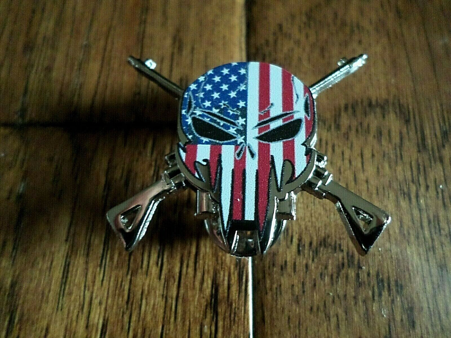 PATRIOTIC SKULL DEMON HAT PIN LAPEL DOUBLE POST PIN USA FLAG SKULL SNIPER