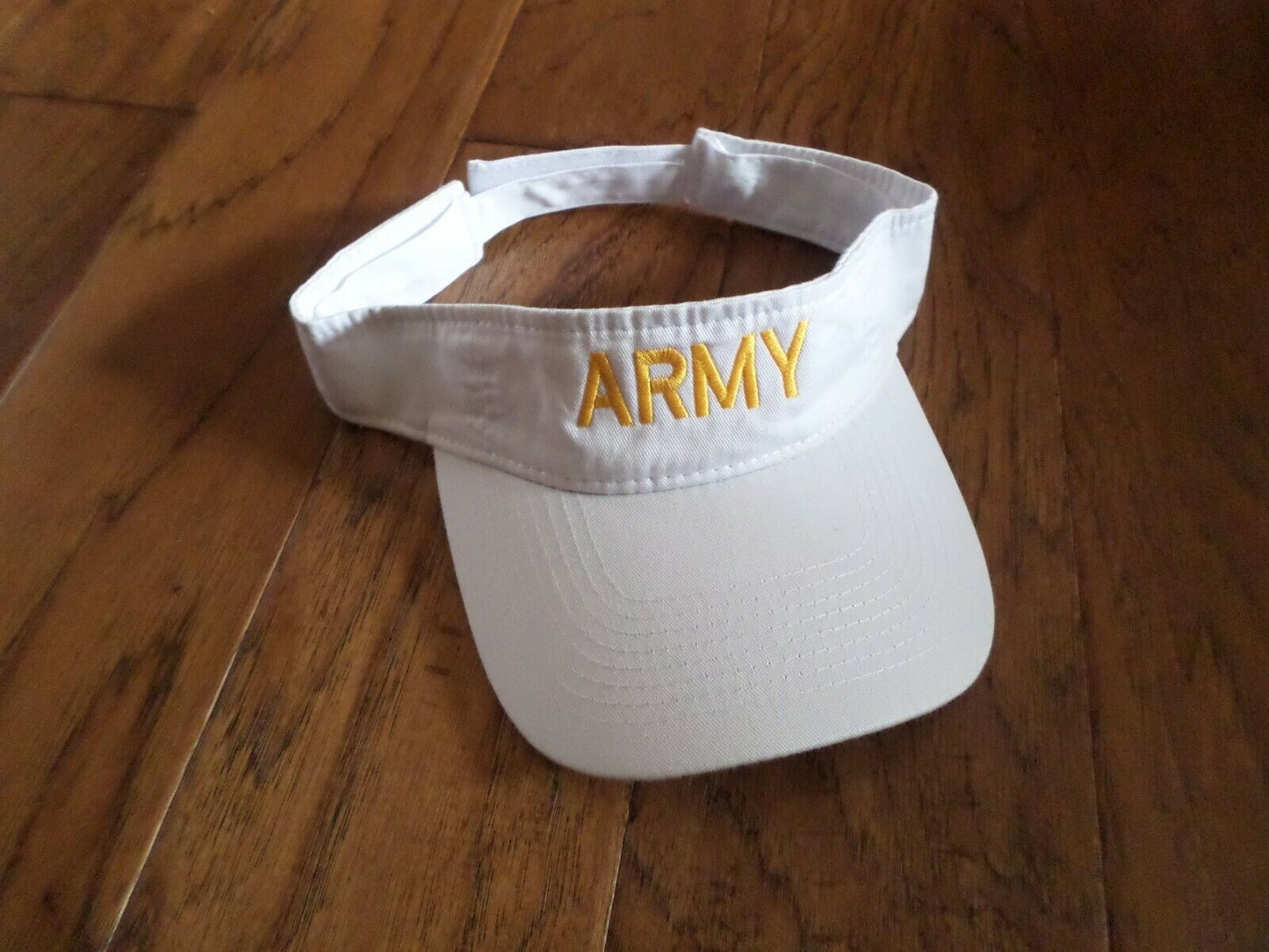 U.S  ARMY SUN VISOR CAP WHITE HAT WITH EMBROIDERED YELLOW ARMY