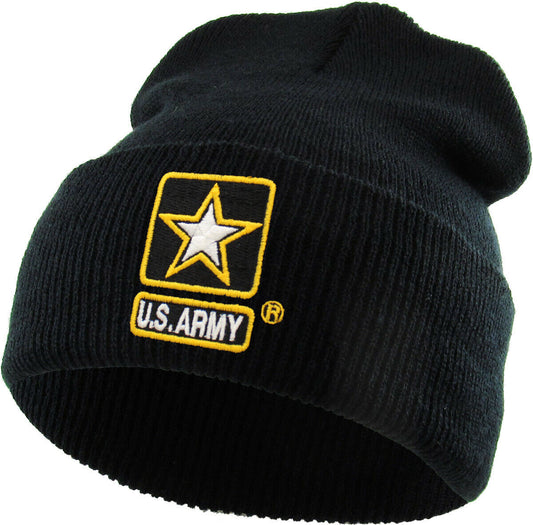 ARMY BLACK BEANIE WATCH CAP COLD WEATHER KNIT HAT USA MADE ARMY STAR LOGO