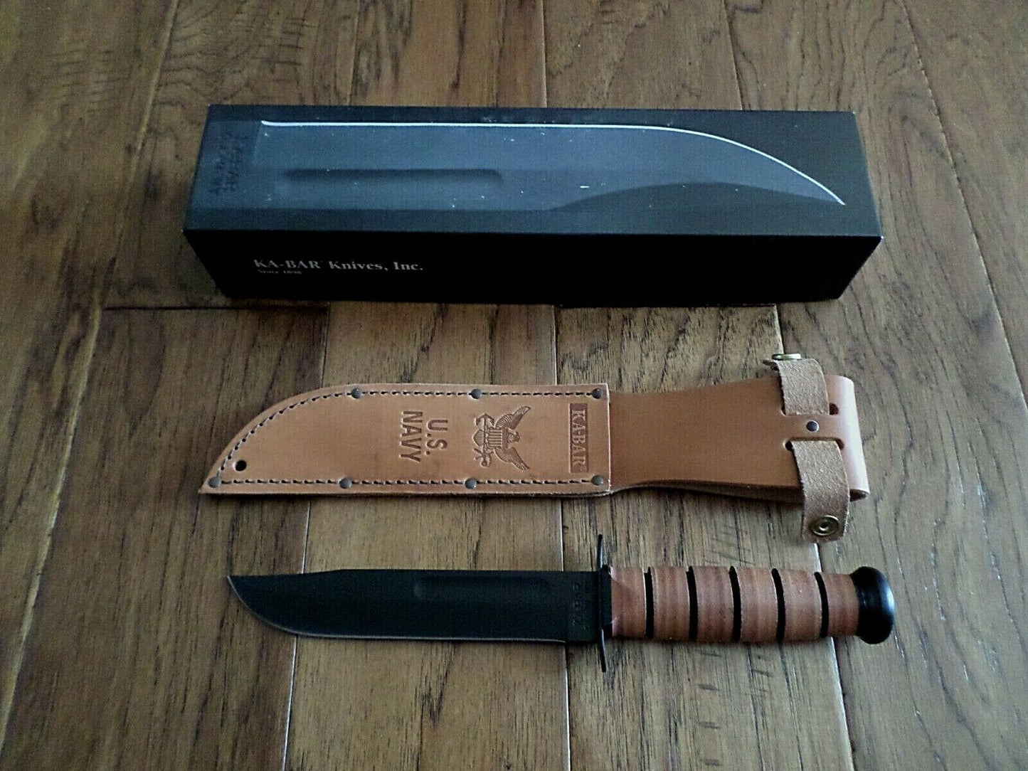 U.S MILITARY NAVY KA-BAR KNIFE & LEATHER SHEATH KABAR FULL SIZE COMBAT KNIFE