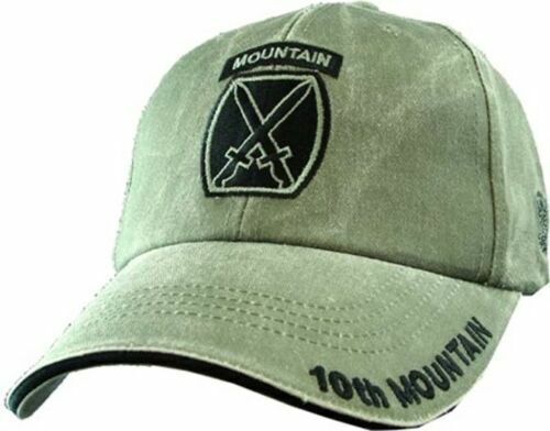 U.S.MILITARY ARMY 10th MOUNTAIN  DIVISION HAT BALL CAP OD GREEN STONE WASHED