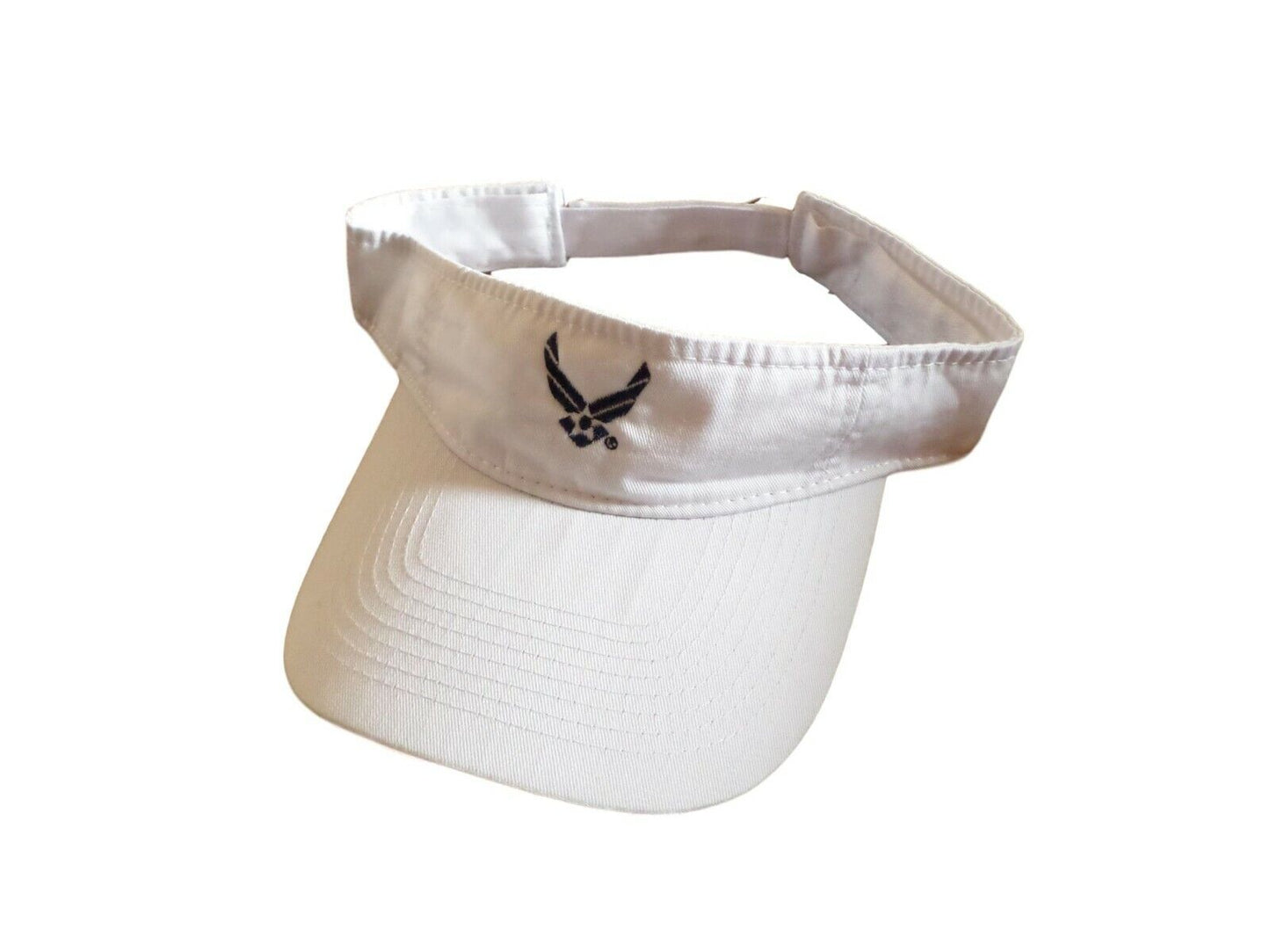 U.S AIR FORCE SUN VISOR CAP WHITE HAT WITH EMBROIDERED AIR FORCE WINGS LOGO