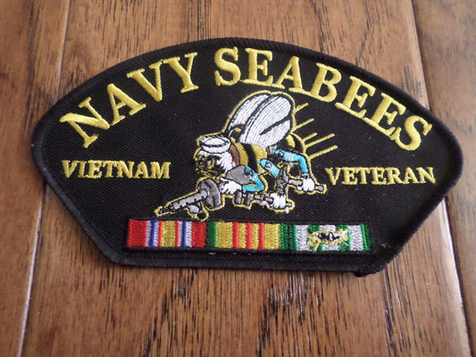 U.S MILITARY NAVY SEABEE VIETNAM VETERAN HAT PATCH  3" X 5.25"