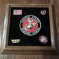 U.S MILITARY MARINE CORPS MEDALLION WITH PINS PRESENTATION SHADOW BOX OAK FRAME