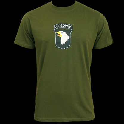 101st Airborne Army T-Shirt OD Green 100% Cotton Insignia On Front & Back