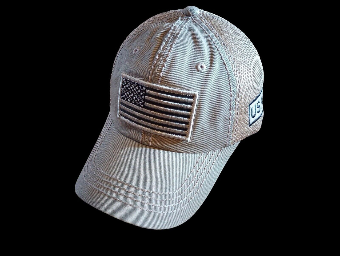 U.S American Flag Hat Cap Cotton Mesh Back Khaki Baseball Cap