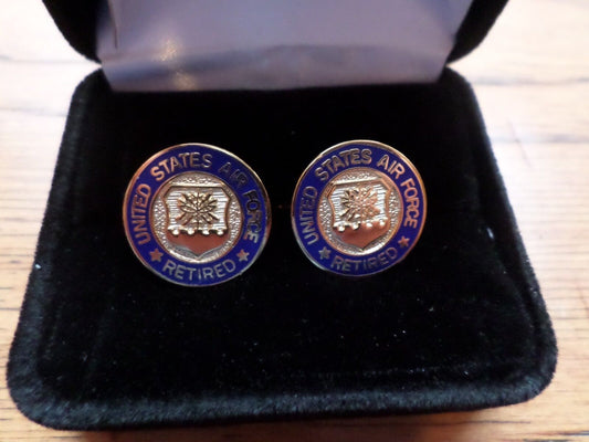 U.S MILITARY AIR FORCE RETIRED CUFFLINKS WITH JEWELRY BOX 1 SET CUFF LINKS BOXED
