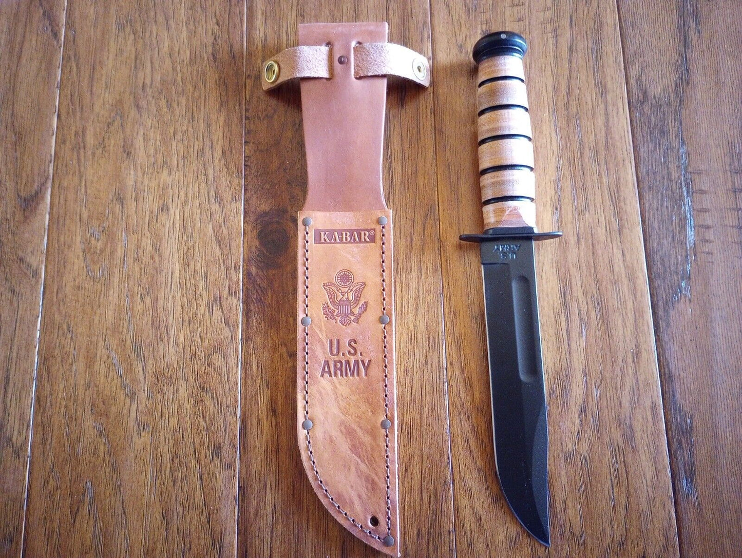 U.S MILITARY ARMY KA-BAR KNIFE & LEATHER SHEATH KABAR FULL SIZE COMBAT KNIFE