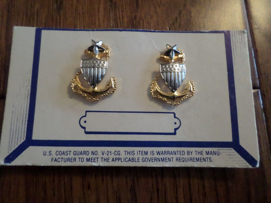 VINTAGE VANGUARD U.S MILITARY NAVY COAST GUARD COLLAR INSIGNIA PINS SENIOR CPO