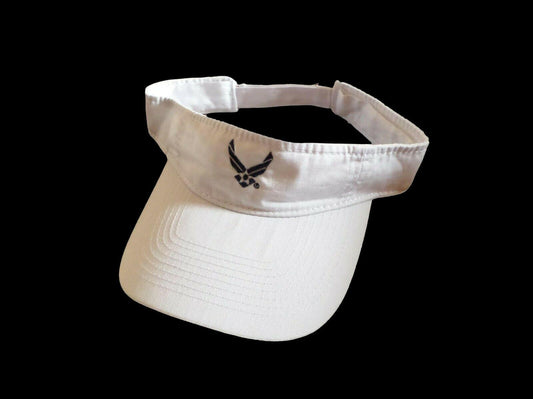 U.S AIR FORCE SUN VISOR CAP WHITE HAT WITH EMBROIDERED AIR FORCE WINGS LOGO