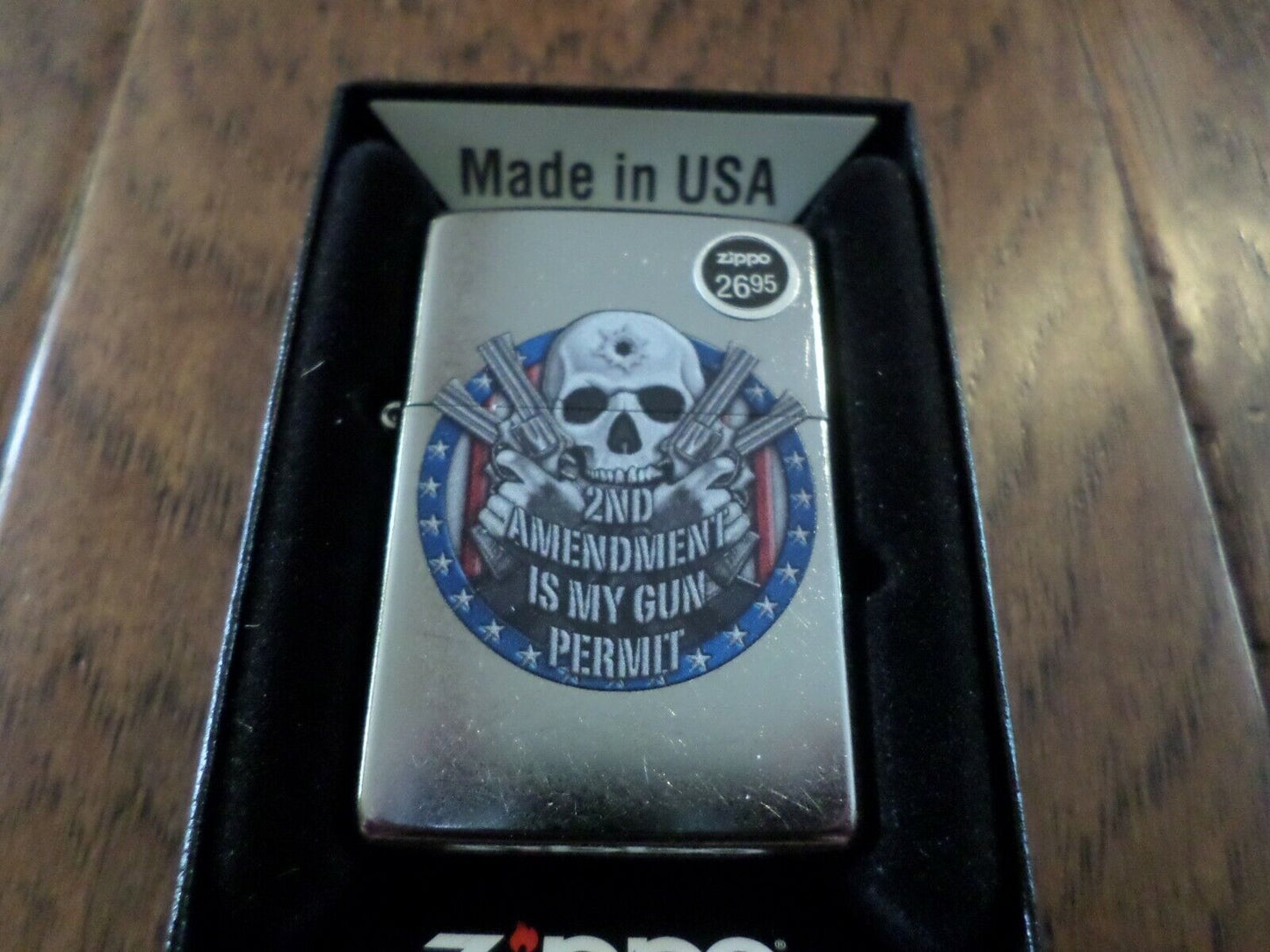 2ND AMENDMENT ZIPPO LIGHTER STREET CHROME GUN PERMIT USA MADE